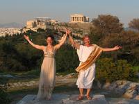 Melinda and Sacha's wedding on Philopappou Hill with the Acropolis in the background