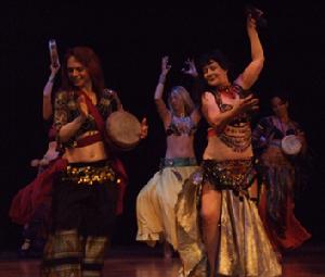 Piper on tabla and Rhea playing hand clappers at Belly Dance Magic 2007 565R
