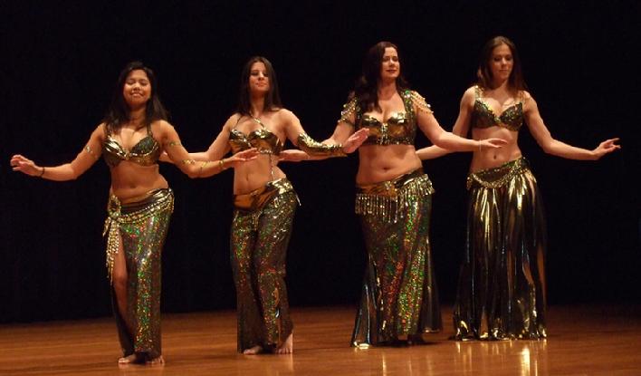 Rowena, Stephanie, Sara Beth, and Leyla Fahada peforming Piper's "in the music" drum solo choreography at Belly Dance Magic 2007