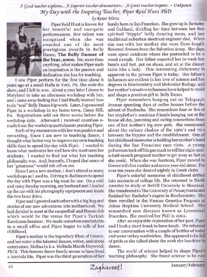 Piper featured in Zaghareet Magazine Jan 2006 a